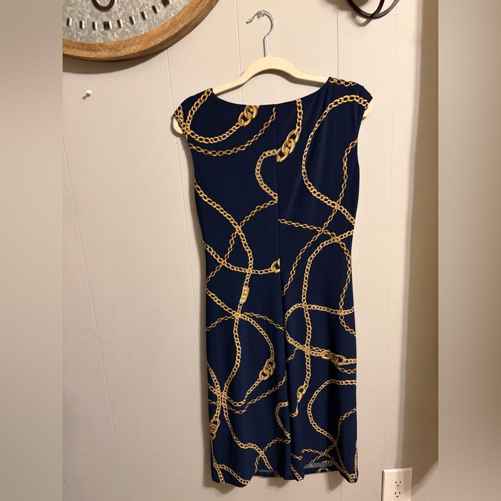 Ralph Lauren Navy Dress with Gold Chain Pattern - Picture 6 of 6